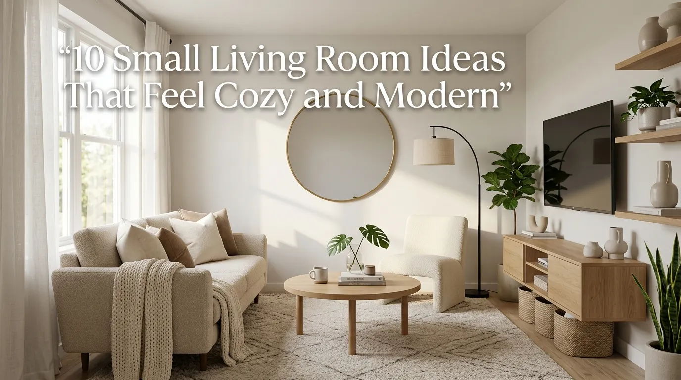 Image Description: Small living room featuring modern wood panel accent wall, stylish sofa, minimalist décor, warm colors, artwork, contemporary design details, realistic magazine-style interior photography.